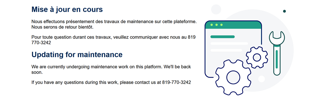 Nous effectuons présentement des travaux de maintenance sur cette plateforme. Pour toute question veuillez communiquez au 819-770-3242